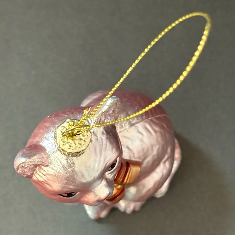 Elegant Pink Iridescent Feline Cat Striped Scarf Blown Glass Ornament Home Decor
